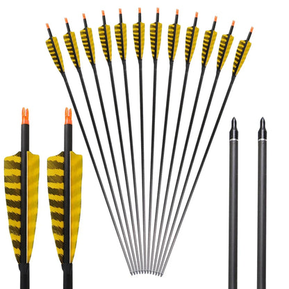 Pure Carbon Arrow with Turkey Feather 32" Spine 400 Adjustable Nock Archery Shooting Hunting