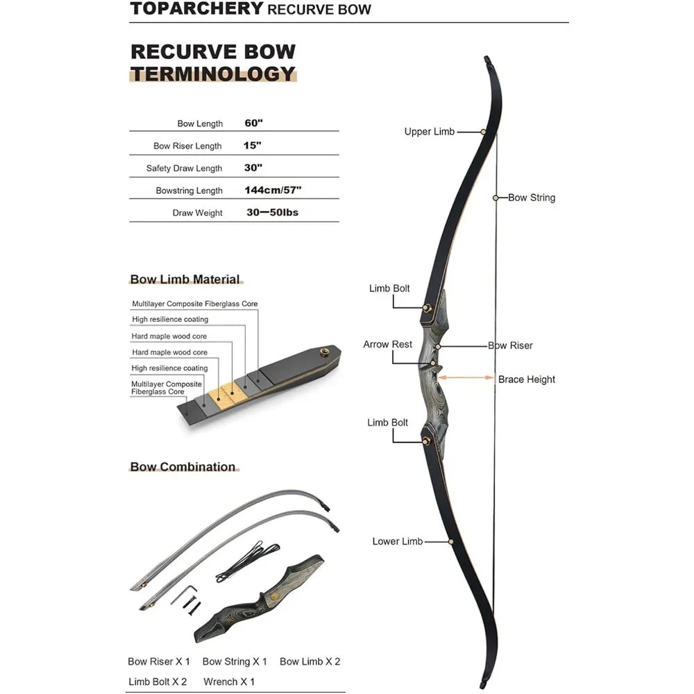 60'' Archery Recurve Bow